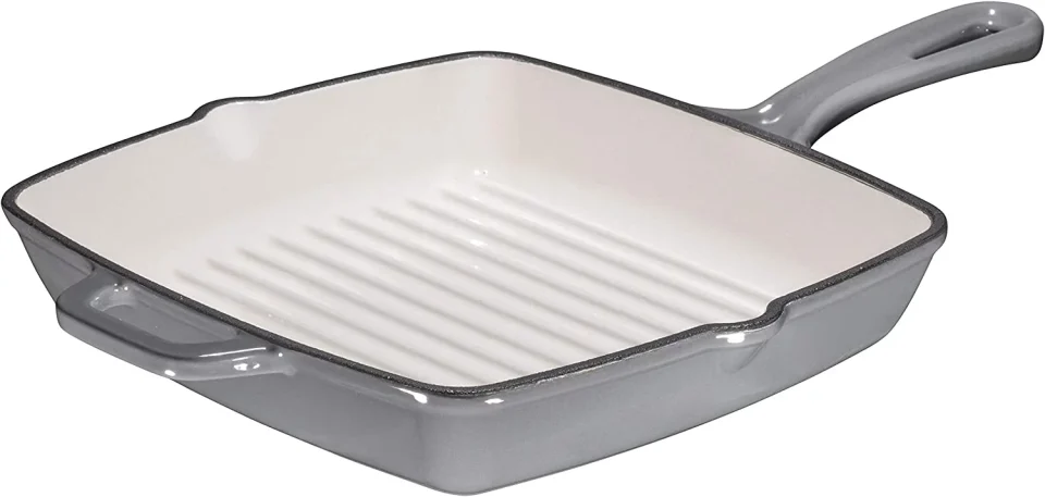 BPA-Free Wooden Bruntmor 10 Inch Square Cast Iron Grill Pan Skillet Grill Pan With Easy Grease