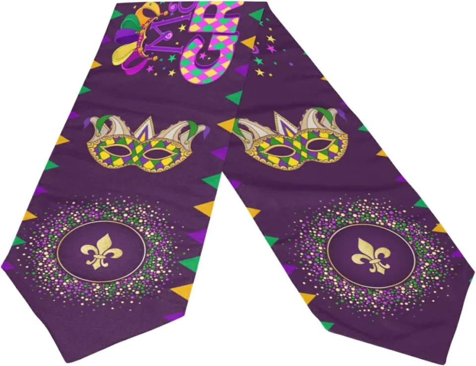 Silicone Dreamtimes Double Sided Mardi Gras Long Polyester Table Runner 13 x 70 Inches Mardi Gras Fleur De Lis Table Cloth Cover Placemats for Kitchen Dinning Living Holiday Wedding Party Decor