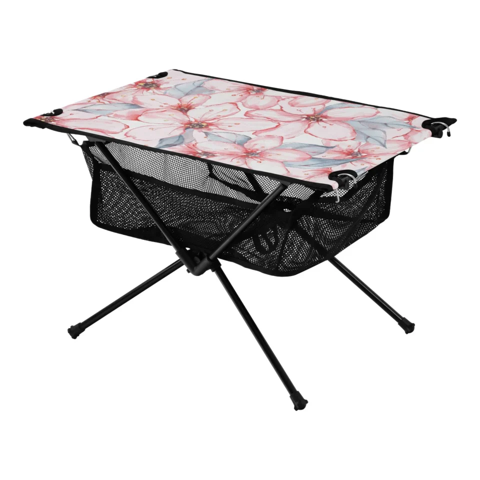 Essential Leak-Proof Pink Floral Camping Folding Table Portable Beach Table with Storage Bag Compact Picnic Table for Outdoor Travel Fishing BBQ